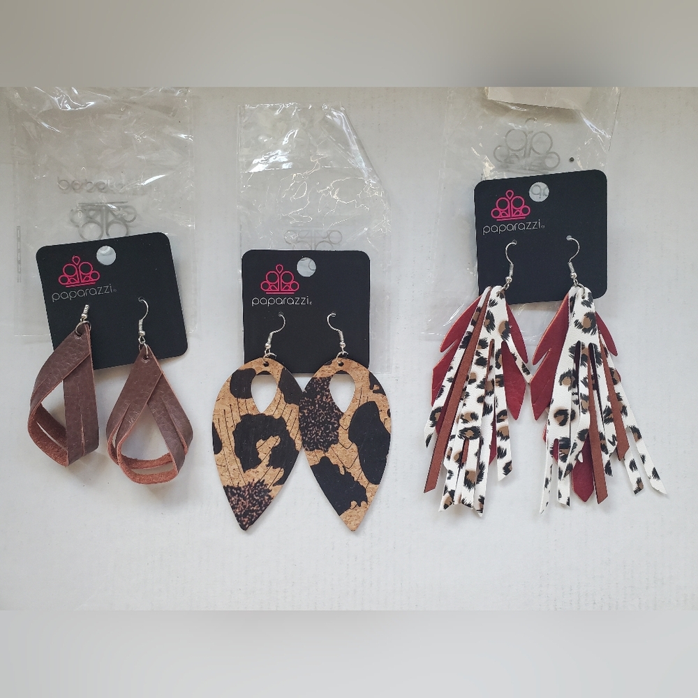 3 Pair Of Leather Earrings - Paparazzi